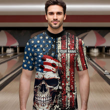 Load image into Gallery viewer, Skull US Flag Bowling Custom Men Bowling Shirt Polo &amp; Quarter-Zip Bowling Team Jerseys HNT58