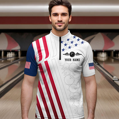 American Flag Bowling Shirts for Men Women Team Bowling Shirt Patriotic Bowling Shirt MBL08