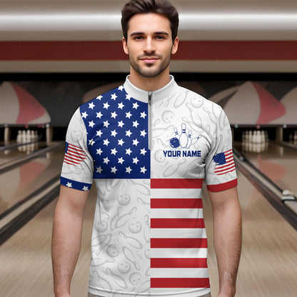 American Flag Bowling Shirt Patriotic Bowling Shirts for Men Women Bowling Jersey MBL24