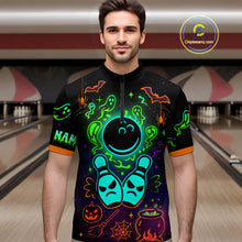 Load image into Gallery viewer, Custom Neon Bowling Team Shirt Halloween Polo &amp; Quarter-Zip Bowling Jersey for Men QZT731