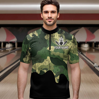 Personalized Camouflage Bowling Shirt American Flag Quarter-Zip Bowling Team Jersey QZT678