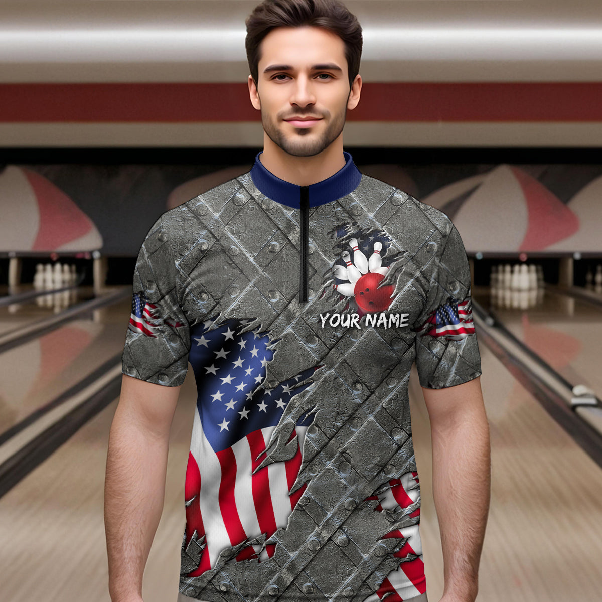 American Flag Bowling Shirt for Men and Women Patriotic Bowling Jere for Bowlers MBL38