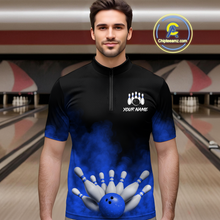 Load image into Gallery viewer, Blue Smoke Bowling Shirts for Men Women Team Personalized Bowling Polo and Quarter Zip MBL130