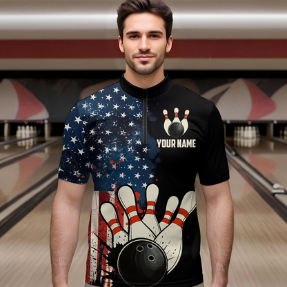 American Flag Bowling Shirt for Men Women Custom Patriotic Bowling Shirt Bowling Apparel MBL02