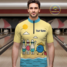 Load image into Gallery viewer, Summer Bowling Shirt Custom Quarter-Zip Bowling Jersey Funny Bowling Pins and Ball QZT695