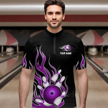 Load image into Gallery viewer, Purple Flame 1/4 Zip Bowling Shirts for Men And Women Custom Bowling Team Jerseys Unisex BDT477