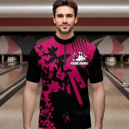 Custom Pink Butterflies Bowling Shirts for Men Women Bowling Jersey Team Name MBL79