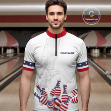 Load image into Gallery viewer, Custom Eagle US Flag Bowling Men Bowling Shirt Polo &amp; Quarter-Zip Bowling Team Jerseys HNT76