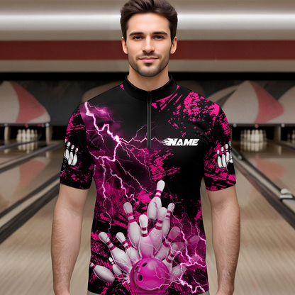 Pink Thunder Lightning Bowling Shirt Custom Colorful Bowling Jersey Men Women Team MBL67