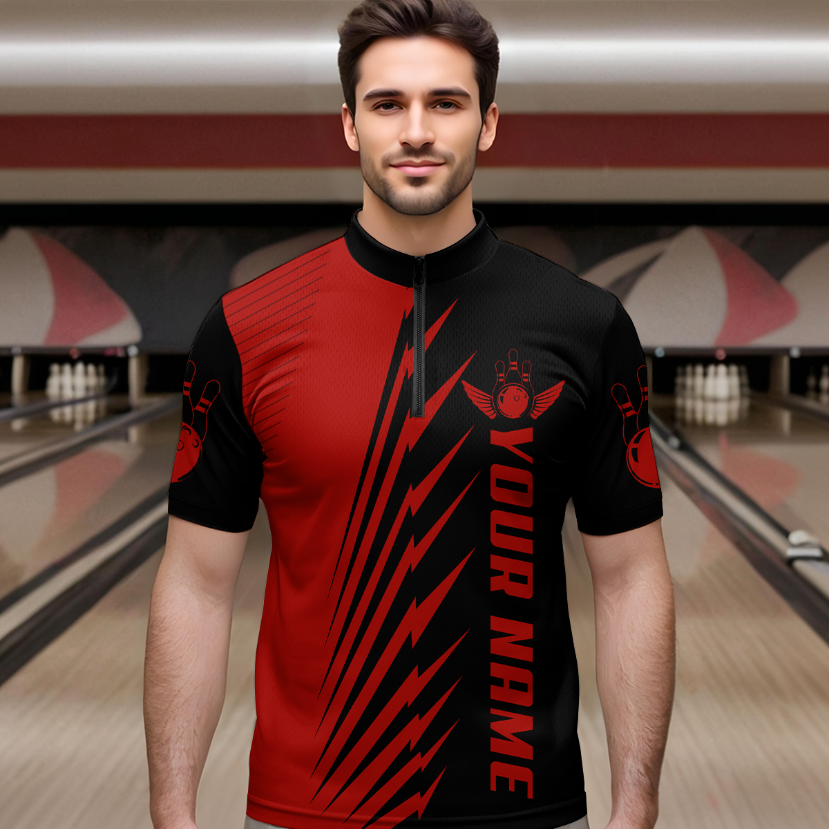 Custom Red Bowling Shirts for Men Women Team Bowling Polo & 1/4 Zip Shirt MBL48