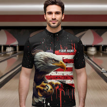 Load image into Gallery viewer, American Flag Bowling Shirt Custom Eagle Bowling Jersey for Men And Women 1/4 Zip Bowling League QZT630