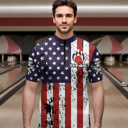 US Patriotic Bowling Shirts Custom American Bowling Jersey for Men Women Team MBL62