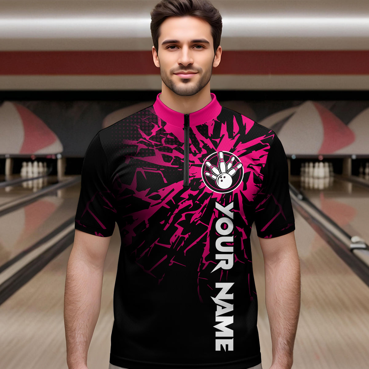 Custom Pink Bowling Shirts Funny Bowling Jersey for Men Women Team Polo&1/4 Zip MBL44