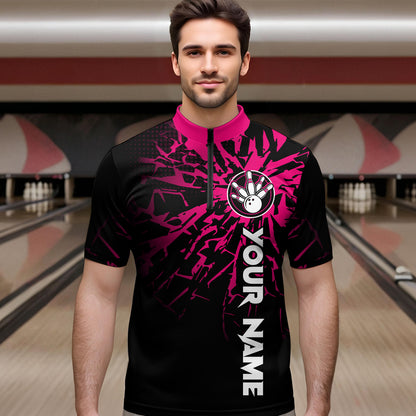 Custom Pink Bowling Shirts Funny Bowling Jersey for Men Women Team Polo&1/4 Zip MBL44