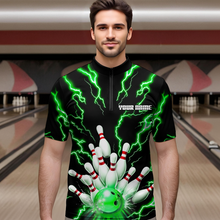 Load image into Gallery viewer, Thunder Lightning Green Bowling Shirt Custom Bowling Jersey for Men Women Team MBL66