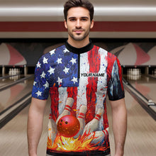 Load image into Gallery viewer, Fire American Flag Bowling Shirt Patriotic Bowling Jersey Men Women Team Polo&amp;1/4 Zip MBL65