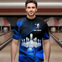 Load image into Gallery viewer, Blue Bowling Custom Men Bowling Shirt Polo &amp; Quarter-Zip Bowling Team Jerseys HNT53