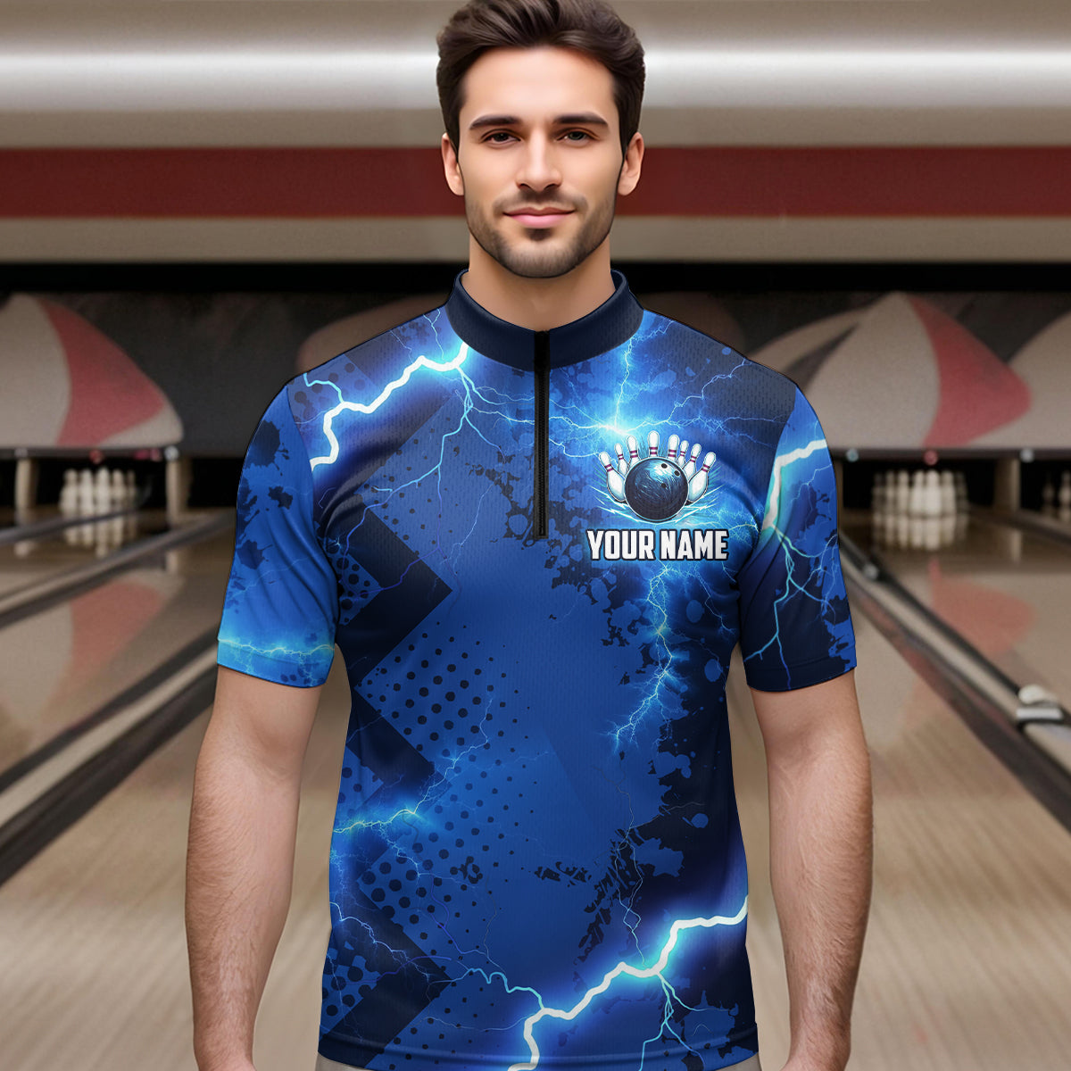 Thunder Lightning Bowling Shirt Blue Bowling Jersey Men Women Team Bowling Shirts MBL64