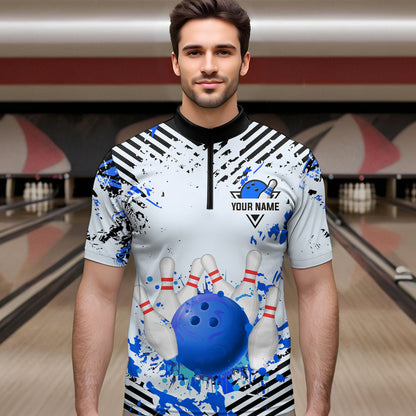 Blue Bowling Shirts Custom Watercolor Bowling Jersey for Men Women with Team Name MBL53
