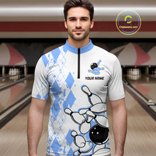 Load image into Gallery viewer, Blue Vintage Bowling Custom Men Bowling Shirt Polo &amp; Quarter-Zip Bowling Team Jerseys HNT68