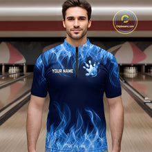 Load image into Gallery viewer, Custom Blue Flame Bowling Jersey for Men Bowling Uniform Polo &amp; 1/4 Zip Bowling Team Shirts HNT106