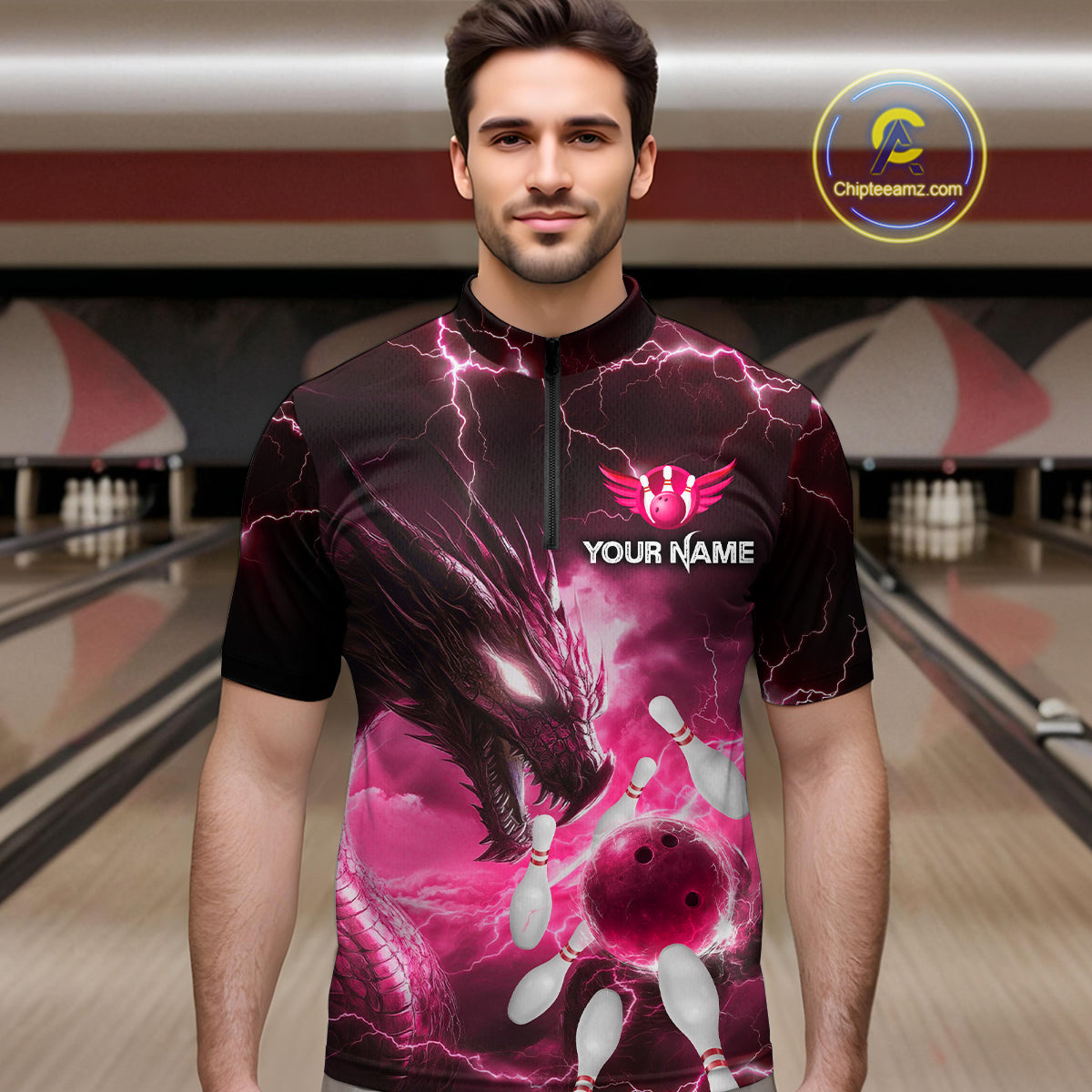 Custom Dragon Bowling Shirt Pink Thunder Bowling Jersey for Men Women Team MBL82