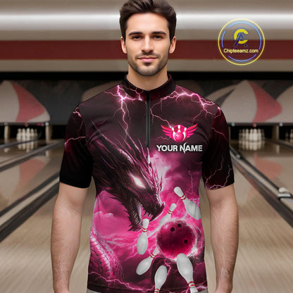 Custom Dragon Bowling Shirt Pink Thunder Bowling Jersey for Men Women Team MBL82