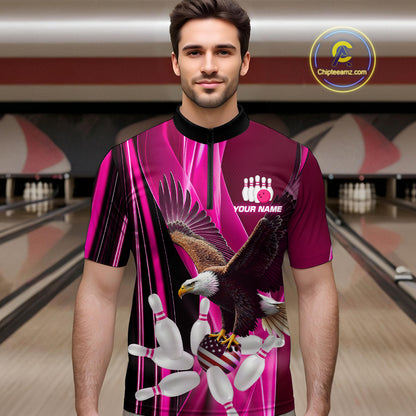 Custom Pink Eagle Bowling Shirt for Men Women Team Bowling Polo Shirts & 1/4 Zip MBL95