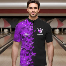 Load image into Gallery viewer, Purple Butterfly Bowling Shirts For Men Women Custom 1/4 Zip Bowling Jersey Team BDT505