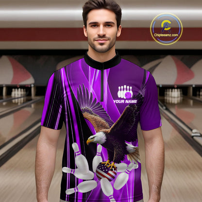 Custom Purple Eagle Bowling Shirt for Men Women Team Bowling Polo Shirts & 1/4 Zip MBL95