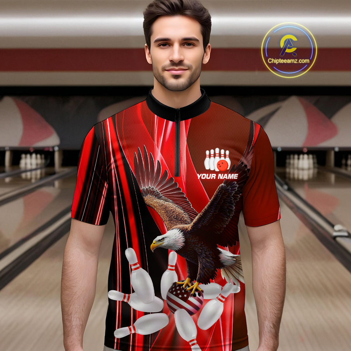 Custom Red Eagle Bowling Shirt for Men Women Team Bowling Polo Shirts & 1/4 Zip MBL95