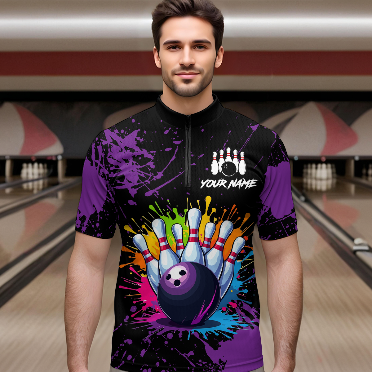 Custom Purple Watercolor Bowling Shirts for Men Women Team Funny Bowling Jersey MBL45