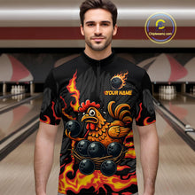 Load image into Gallery viewer, Personalized Chicken Bowling Shirt Orange Flame Bowling for Men Team League Polo &amp; Quarter-Zip QZT706