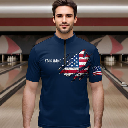 Patriotic Bowling Shirts American Flag Bowling Polo & 1/4 Shirt for Men Women Team MBL16