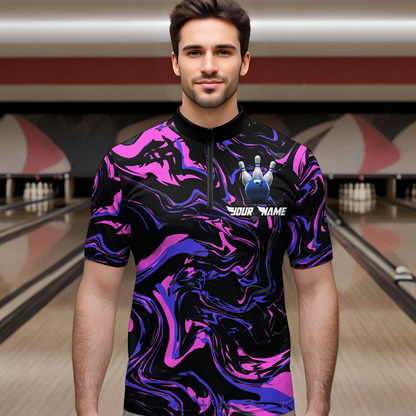 Pink Purple Bowling Custom Men Bowling Shirt Polo & Quarter-Zip Bowling Team Jerseys HNT48