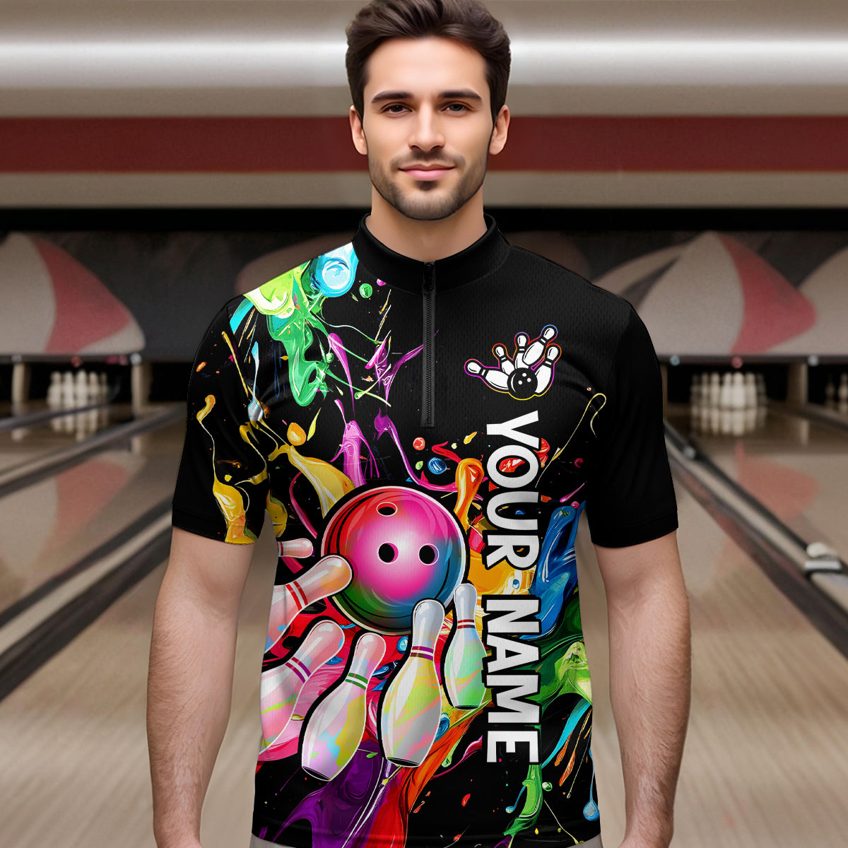 Colorful Bowling Shirt Bowling Jersey Men Personalized Bowling Team Jersey Polo & 1/4 Zip HNT33