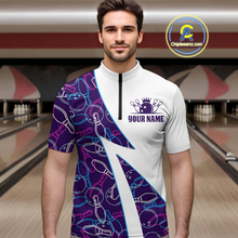 Load image into Gallery viewer, Blue Bowling Custom Men Bowling Shirt Polo &amp; Quarter-Zip Bowling Team Jerseys HNT60