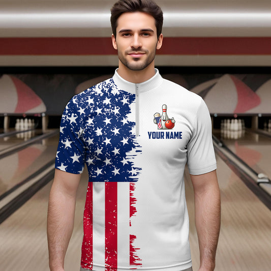 Custom Beer Bowling Shirts 1/4 Zip American Beer Bowling Jersey for Men QZT444