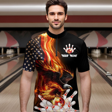 Load image into Gallery viewer, Personalized Flaming US Flag Eagle Bowling Shirt Bowling Jersey for Men Team Polo &amp; 1/4 Zip HNT38