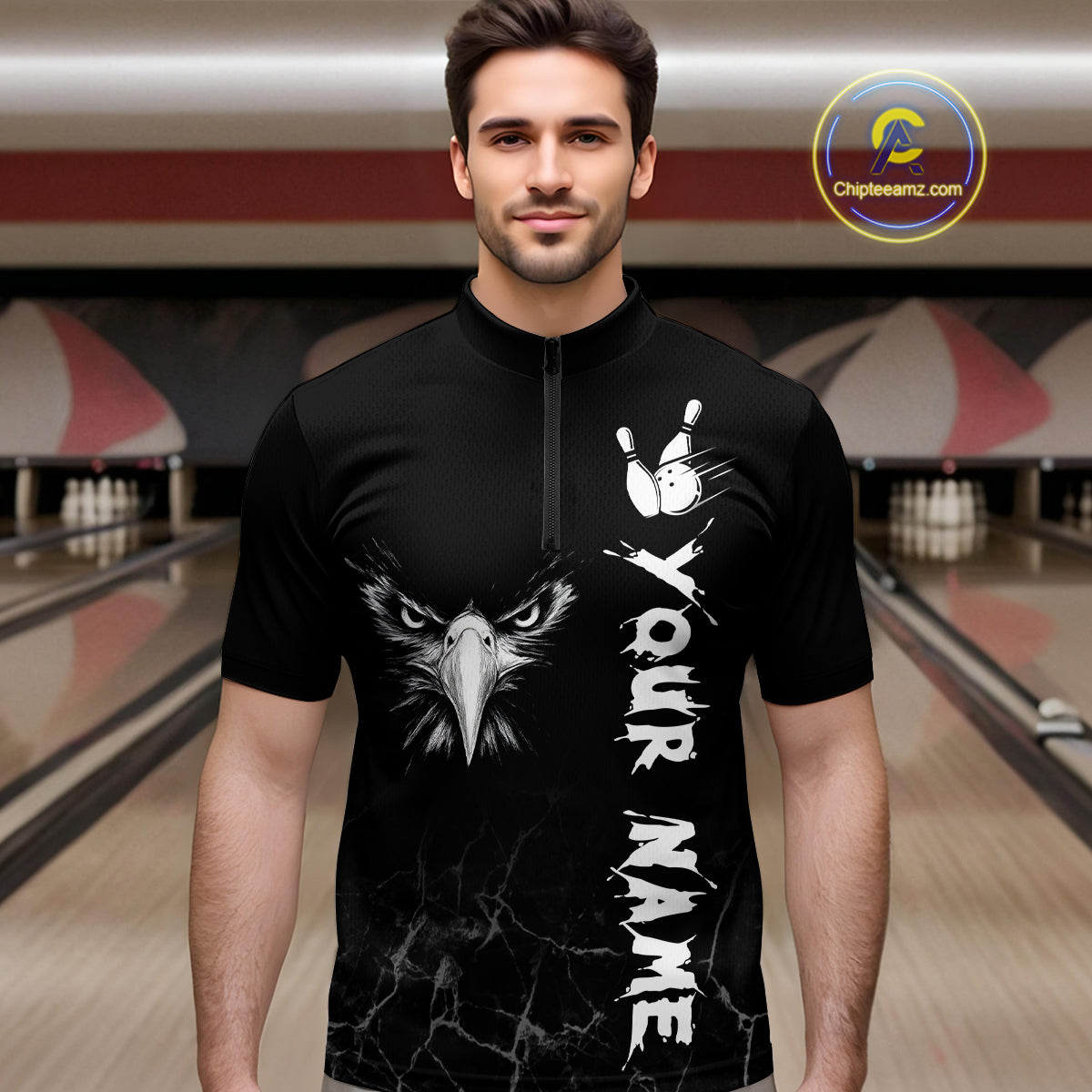 Custom Black Eagle Bowling Men Bowling Shirt Polo & Quarter-Zip Bowling Team Jerseys HNT77