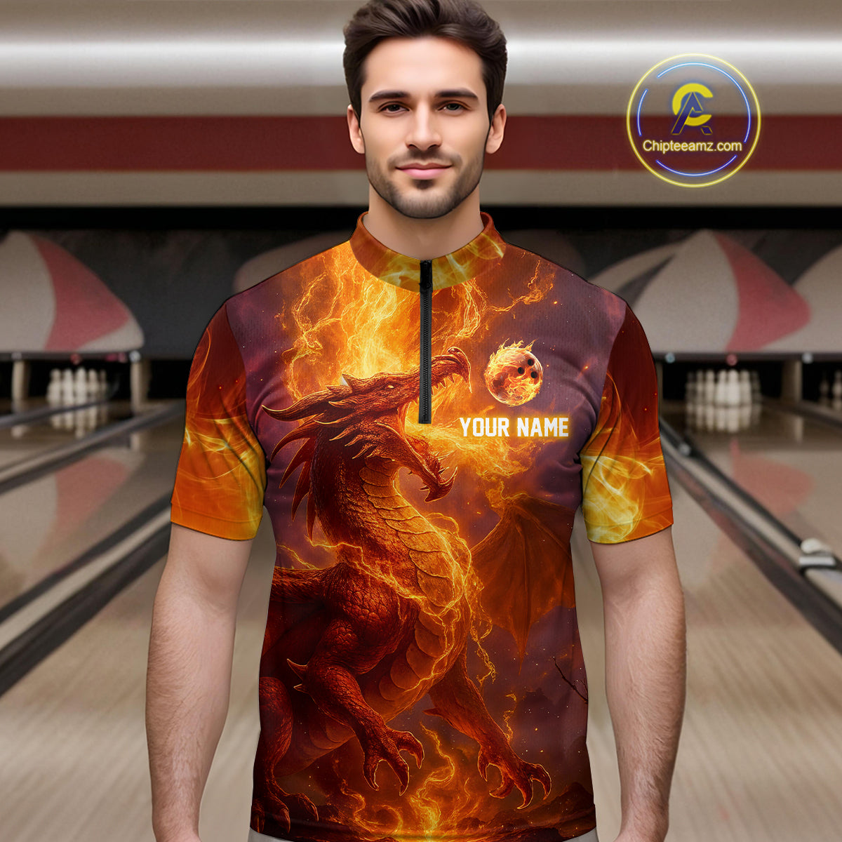 Custom Dragon Bowling Shirt for Men Women Bowling Jersey Flaming Bowling Shirt MBL94