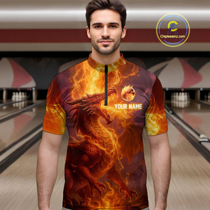 Custom Dragon Bowling Shirt for Men Women Bowling Jersey Flaming Bowling Shirt MBL94