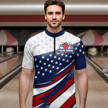 Load image into Gallery viewer, American Flag Bowling Custom Men Bowling Shirt Polo &amp; Quarter-Zip Bowling Team Jerseys HNT50
