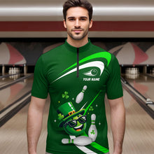 Load image into Gallery viewer, Custom Green St Patrick Day Bowling Shirt Lucky Funny Quarter-Zip Bowling Jersey QZT623