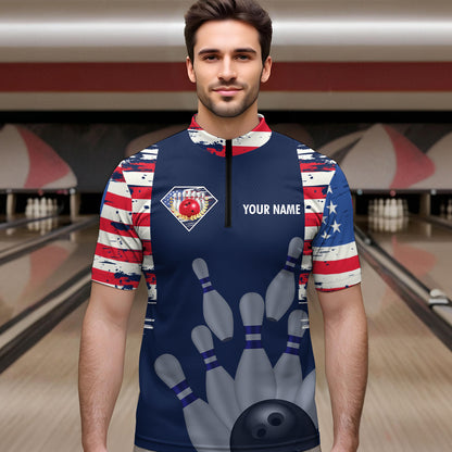 Custom Patriotic Bowling Shirts for Women Men American Flag Bowling Shirt for Team MBL06
