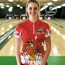 Load image into Gallery viewer, Custom Red Funny Turkey Bowling Jersey for Women Thanksgiving Bowling Team Shirts HNT115