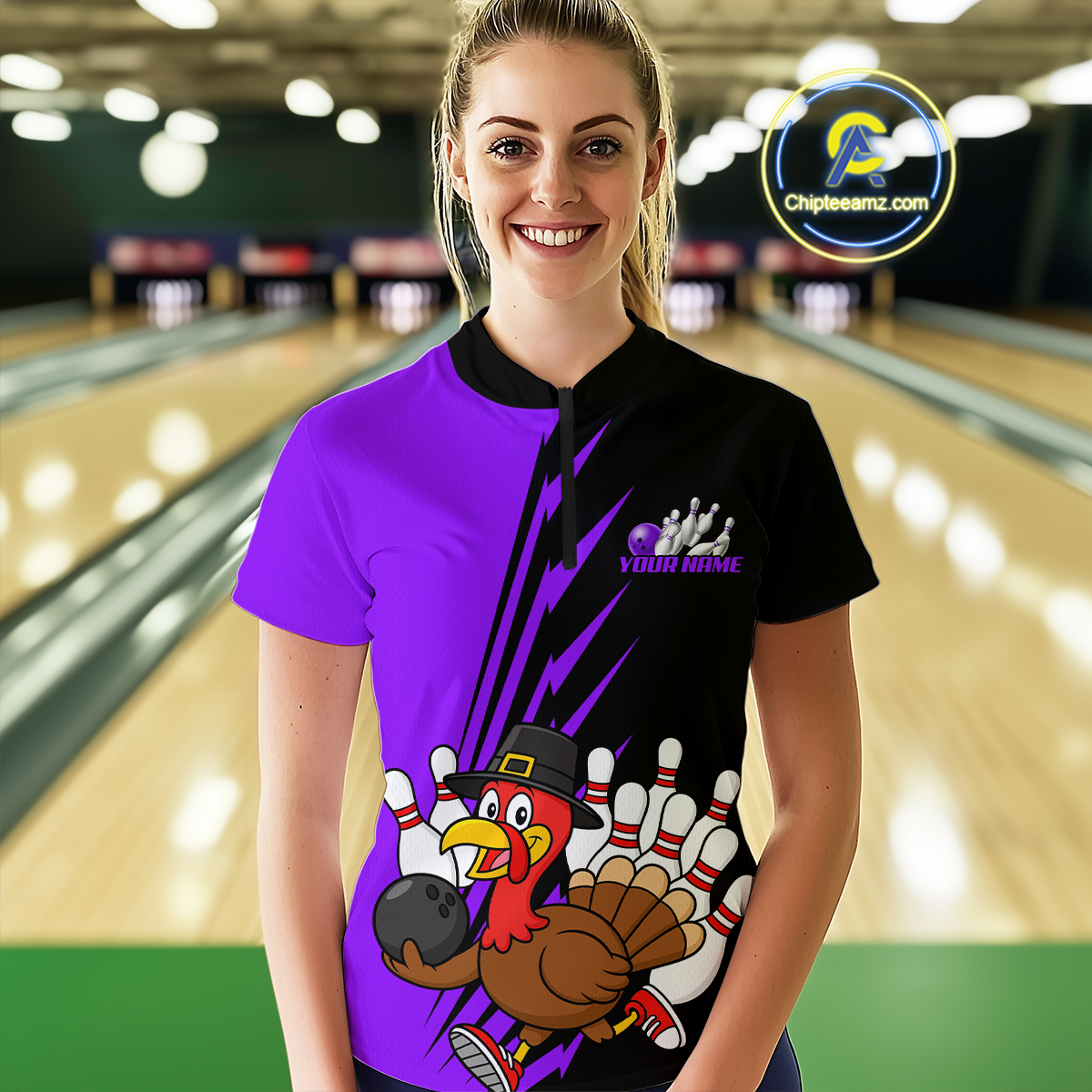 Purple Turkey Bowling Shirts for Women Men Team Custom Bowling Jerseys Thanksgiving MBL180