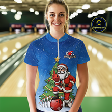 Load image into Gallery viewer, Custom Funny Santa Christmas Bowling Jersey for Women Bowling Team Shirts Polo &amp; 1/4 Zip HNT139