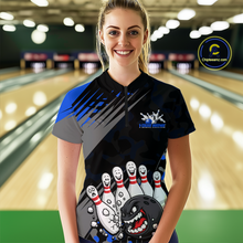 Load image into Gallery viewer, Custom Blue Funny Bowling Shirt Crazy Bowling Jersey Women Polo &amp; 1/4 Zip Bowling Outfit QZT785