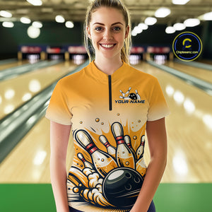 Funny Beer Bowling Jersey for Women Custom Bowling Uniform Polo & 1/4 Zip Team Bowling Shirts HNT118